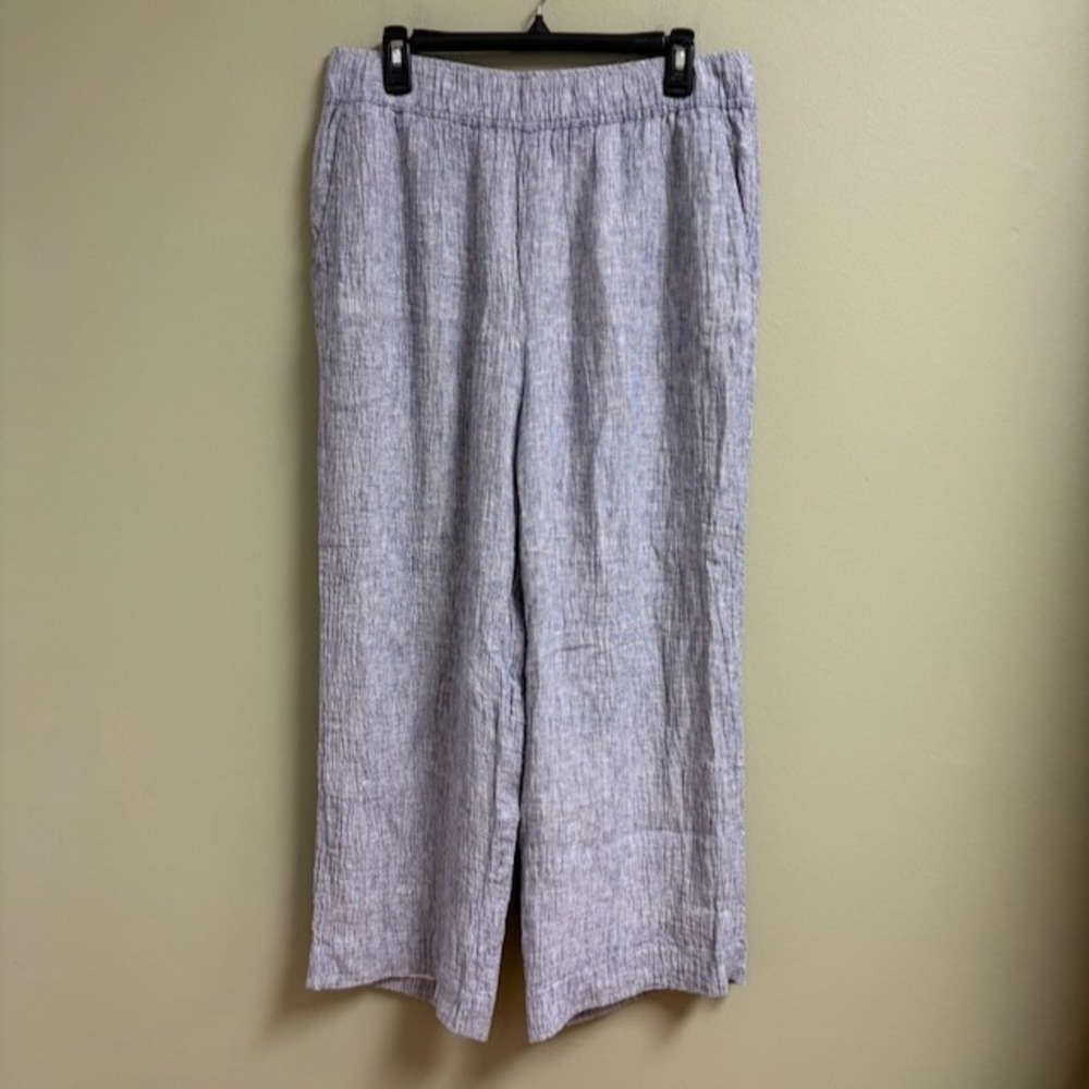 Tahari Womens 100% Linen Gauze Wide Leg Pants Size XL Coastal Elastic Waist Boho